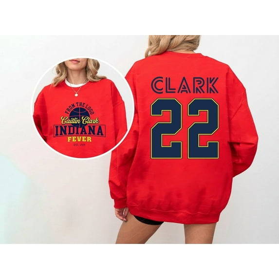 Caitlin Clark #22 Indiana Fever Sweatshirt, Clark 22 Double Sided Basketball Sweater Shirt, Red Color, Size 3XL