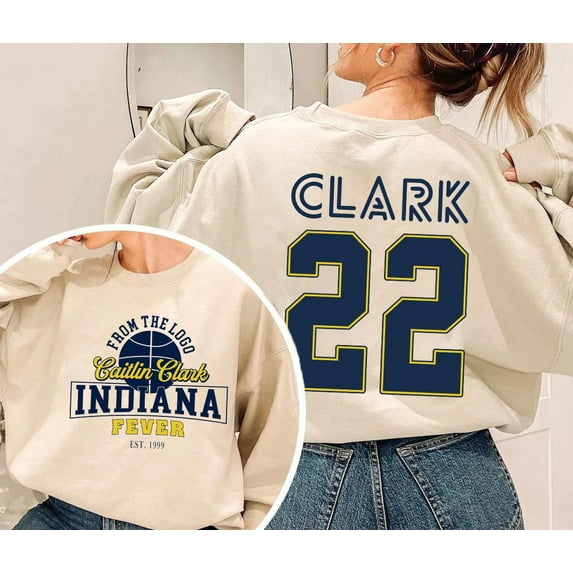 Caitlin Clark #22 Indiana Fever Sweatshirt, Clark 22 Double Sided Basketball Sweater Shirt, Sand Color, Size 2XL