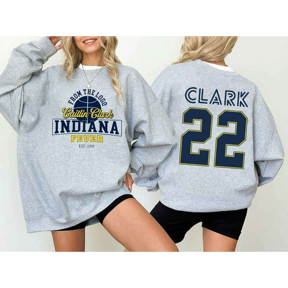 Caitlin Clark #22 Indiana Fever Sweatshirt, Clark 22 Double Sided Basketball Sweater Shirt, Sport Grey Color, Size 3XL
