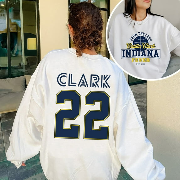 Caitlin Clark #22 Indiana Fever Sweatshirt, Clark 22 Double Sided Basketball Sweater Shirt, White Color, Size M