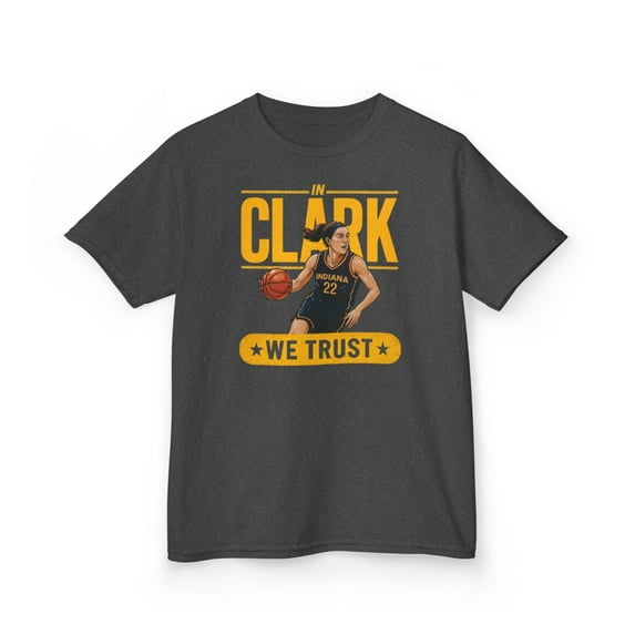 Caitlin Clark #22 We Trust Basketball Cartoon Kids Heavy Cotton Tee-KWBCC2207B-Dark Heather-S