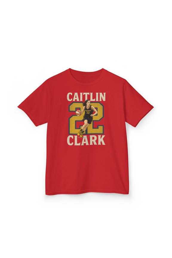 Caitlin Clark #22 Women basketball Kids Heavy Cotton Tee-KWBCC22070B-Red-XS