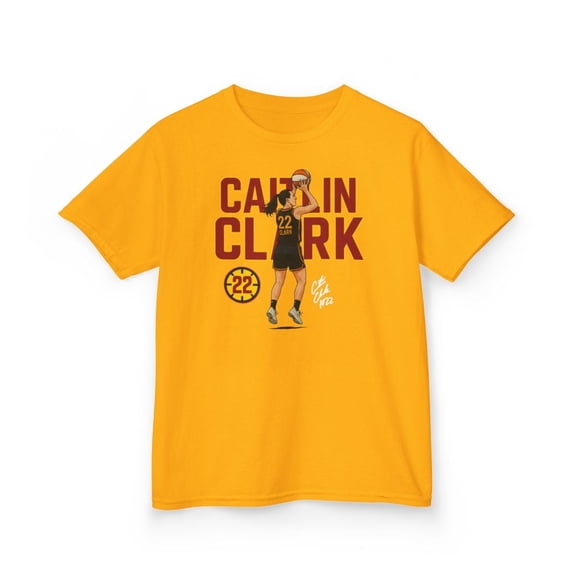 Caitlin clark #22 Women Basketball Cartoon Kids Heavy Cotton Tee-KWBCC2268B-Gold-L