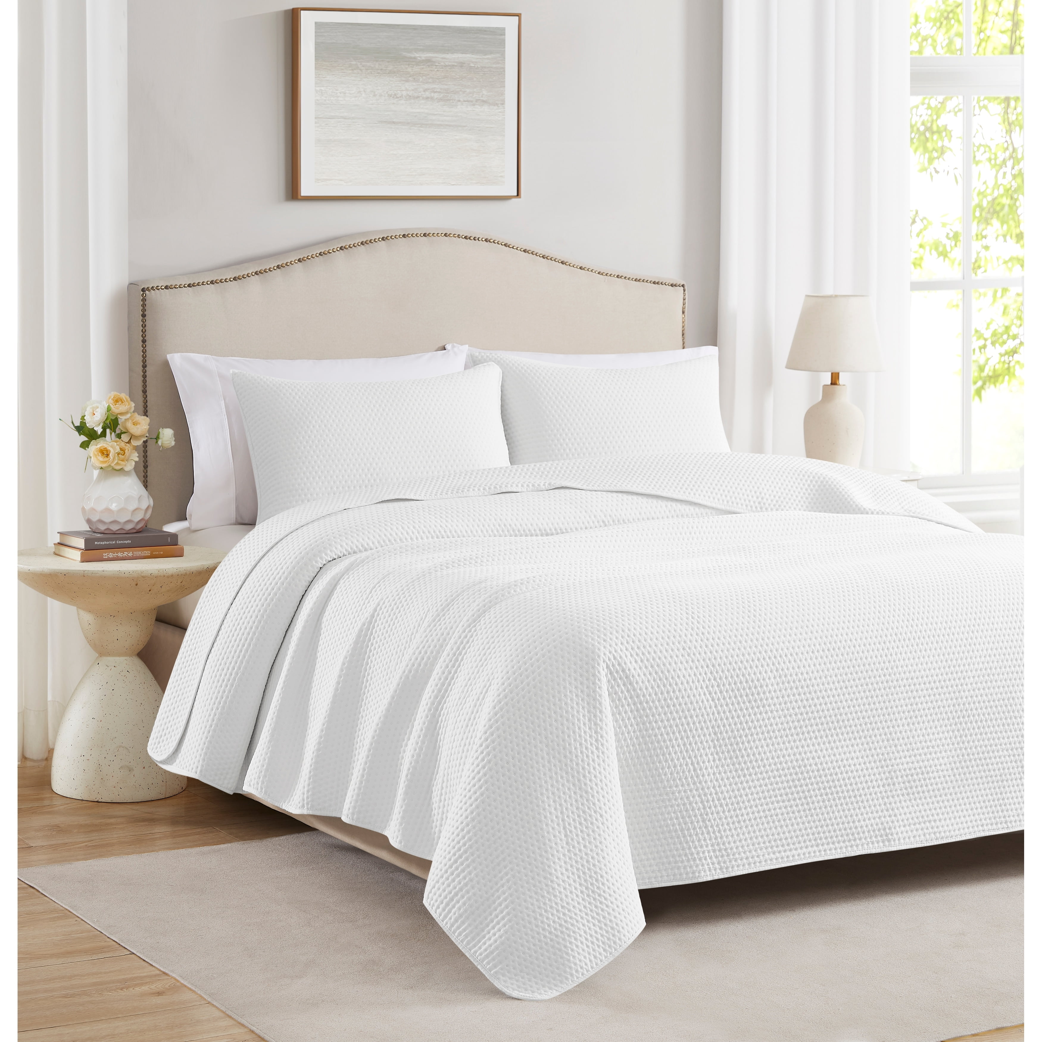 Caitlyn Embossed Stitch PreWashed Quilt Set White Queen
