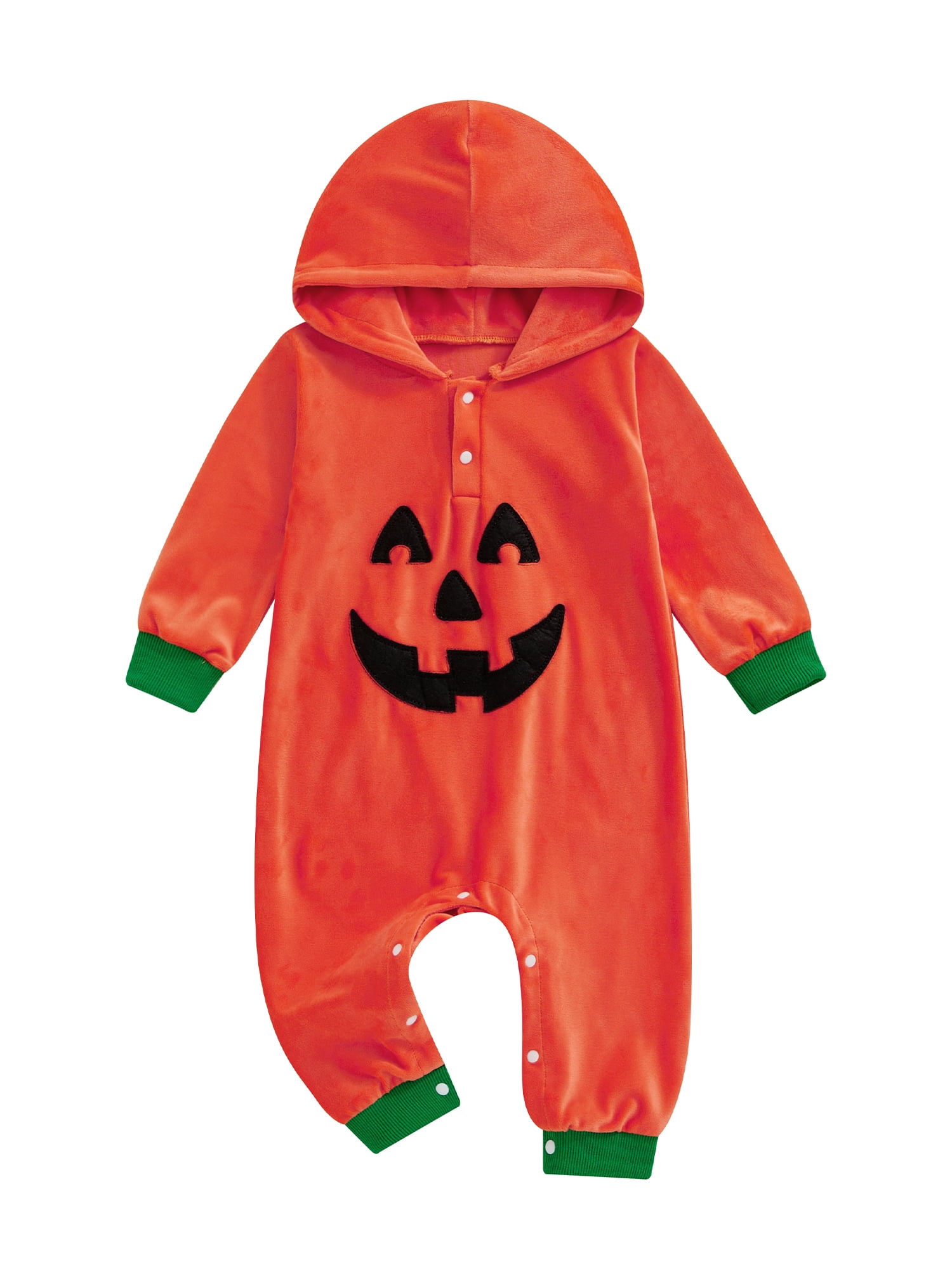 Caitzr Baby Girl Boy Halloween Romper Fleece Pumpkin Hooded Jumpsuit