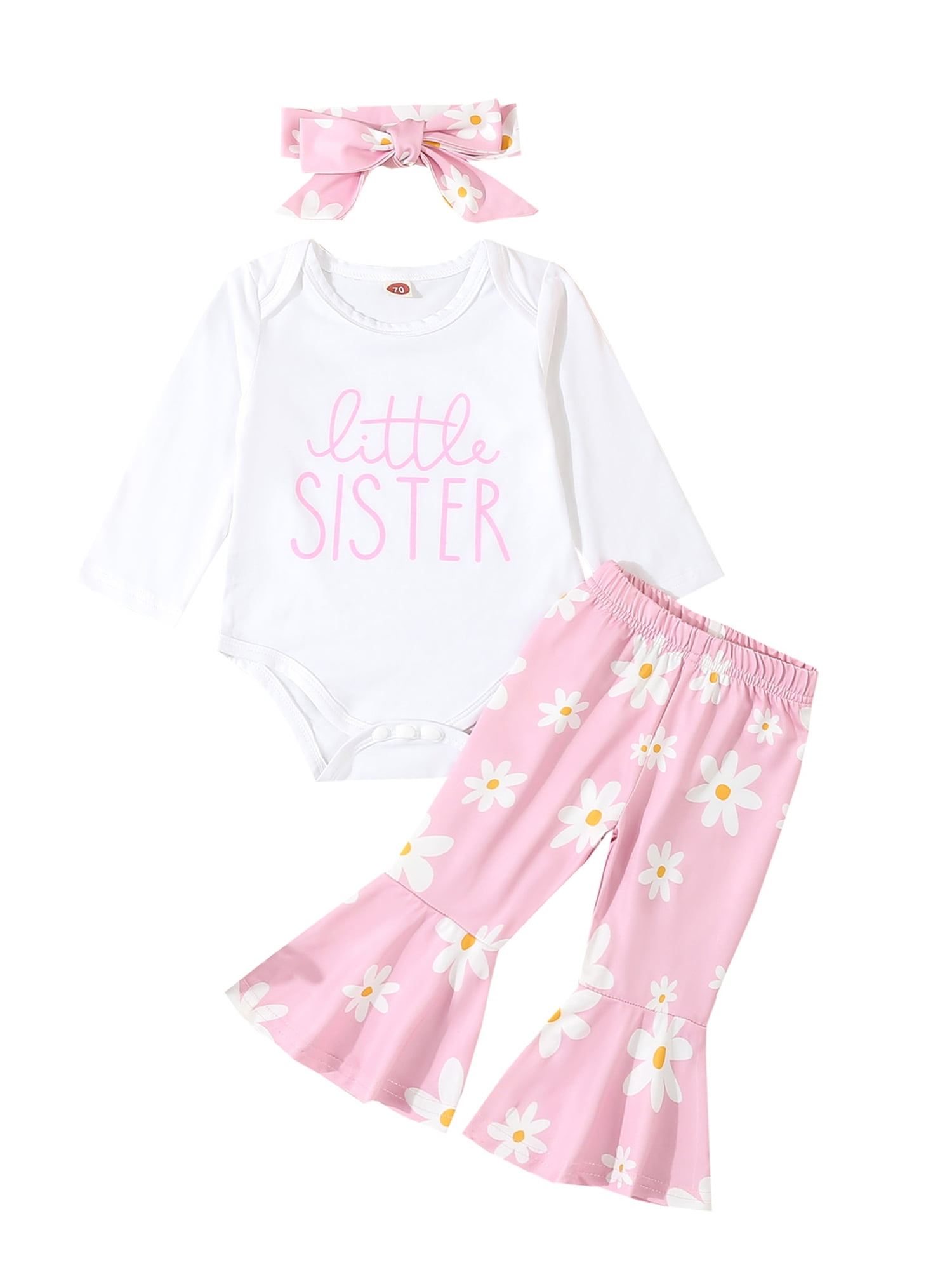 Caitzr Baby Pants Sets Long Sleeve Letter Print Romper Floral Pants