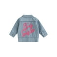 Caitzr Girl Denim Jacket Letter Embroidery Long Sleeve Button Down Jean