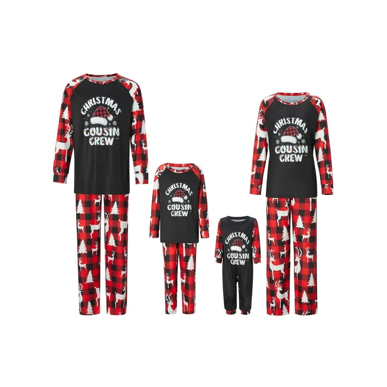 Caitzr Holiday Christmas Pajamas Family Matching Pjs Set Cousin Crew Letter Hat Print Long Sleeve Top Deer Pattern Trousers Sleepwear Outfits Walmart