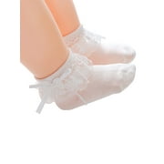 Caitzr Infant Baby Girls Ruffle Socks Eyelet Frilly Lace Princess Dress Ankle Socks with Bow