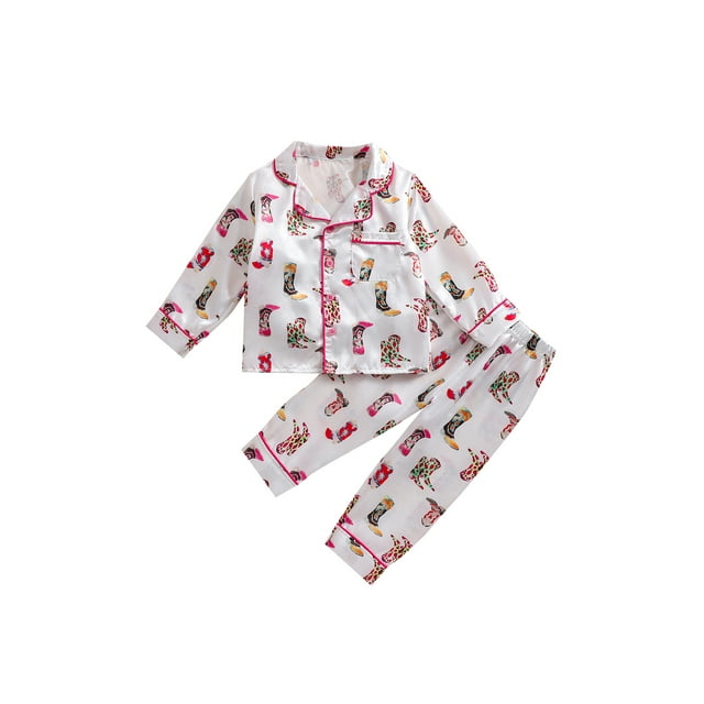 Caitzr Little Girl Pajama Set Cowboy Buttonup Tops Long Pant