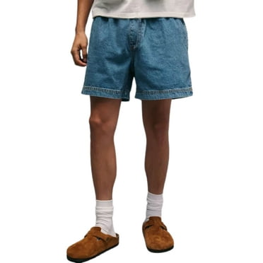 Caitzr Men Denim Shorts Elastic Waist Solid Summer Casual Shorts with Pockets