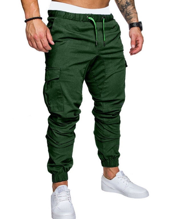Caitzr Men's Slim Fit Solid Long Straight Leg Pants Pencil Jogger  Streetwear Cargo Pants 