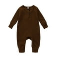 thumbnail image 1 of Newborn Baby Boy Girl Button Romper One Piece Solid Knit Ribbed Long Sleeve Jumpsuit, 1 of 1
