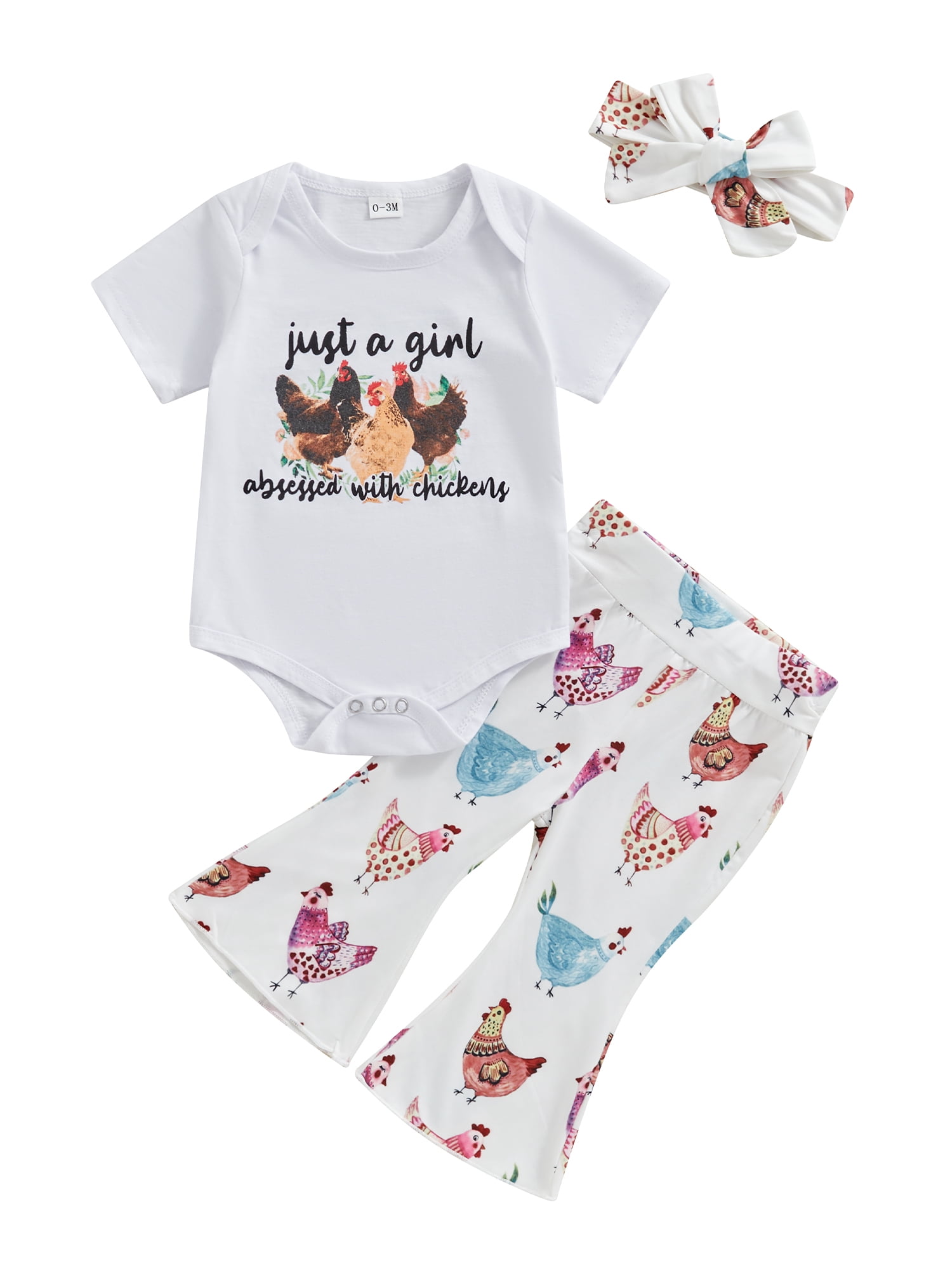 Caitzr Newborn Baby Girl Farm Clothes Cartoon Chicken Print Short
