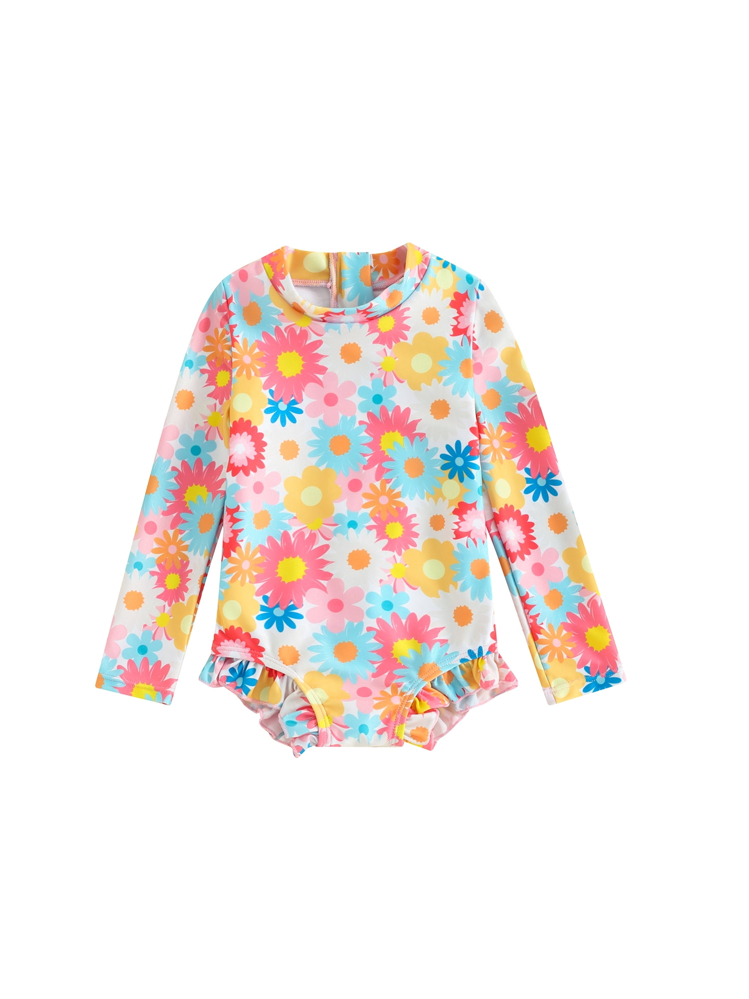 Caitzr Newborn Baby Girl Rash Guard Swimwear Long Sleeve Floral Shell Fish Scale Print Ruffled