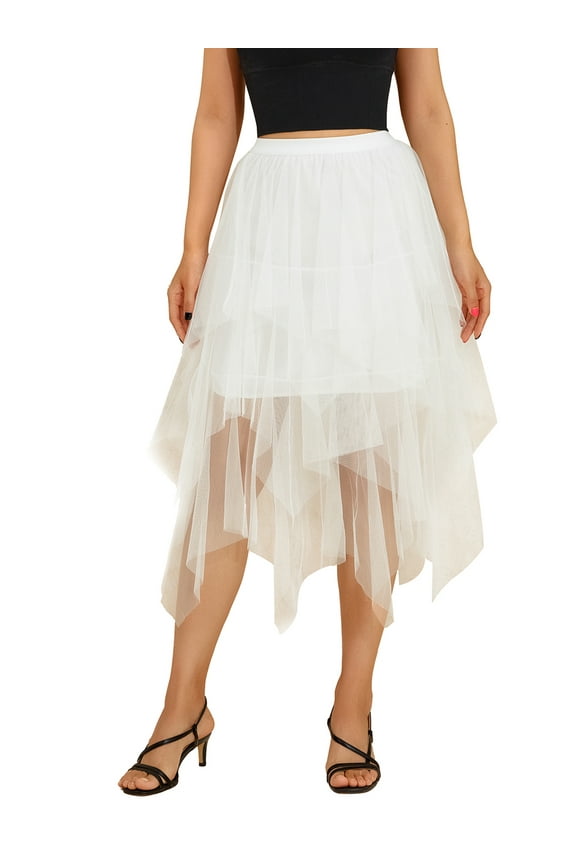 Sexy Mesh Black Tulle Skirt for Women Girls Irregular Elastic Tulle Bubble Skirt Tiered Layered Tulle Tutu A-line Midi Skirt