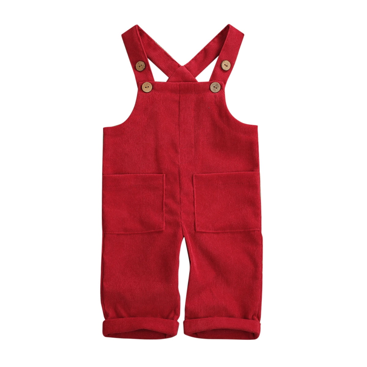 Baby Girl Solid Corduroy Sleeveless Cross-back Suspender Romper