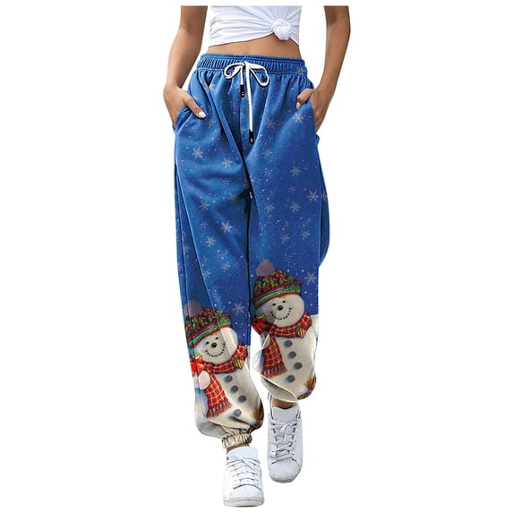 Caitzr Women Christmas Baggy Sweatpants High Waisted Drawstring Joggers Xmas Pants Sporty Athletic Lounge Trousers