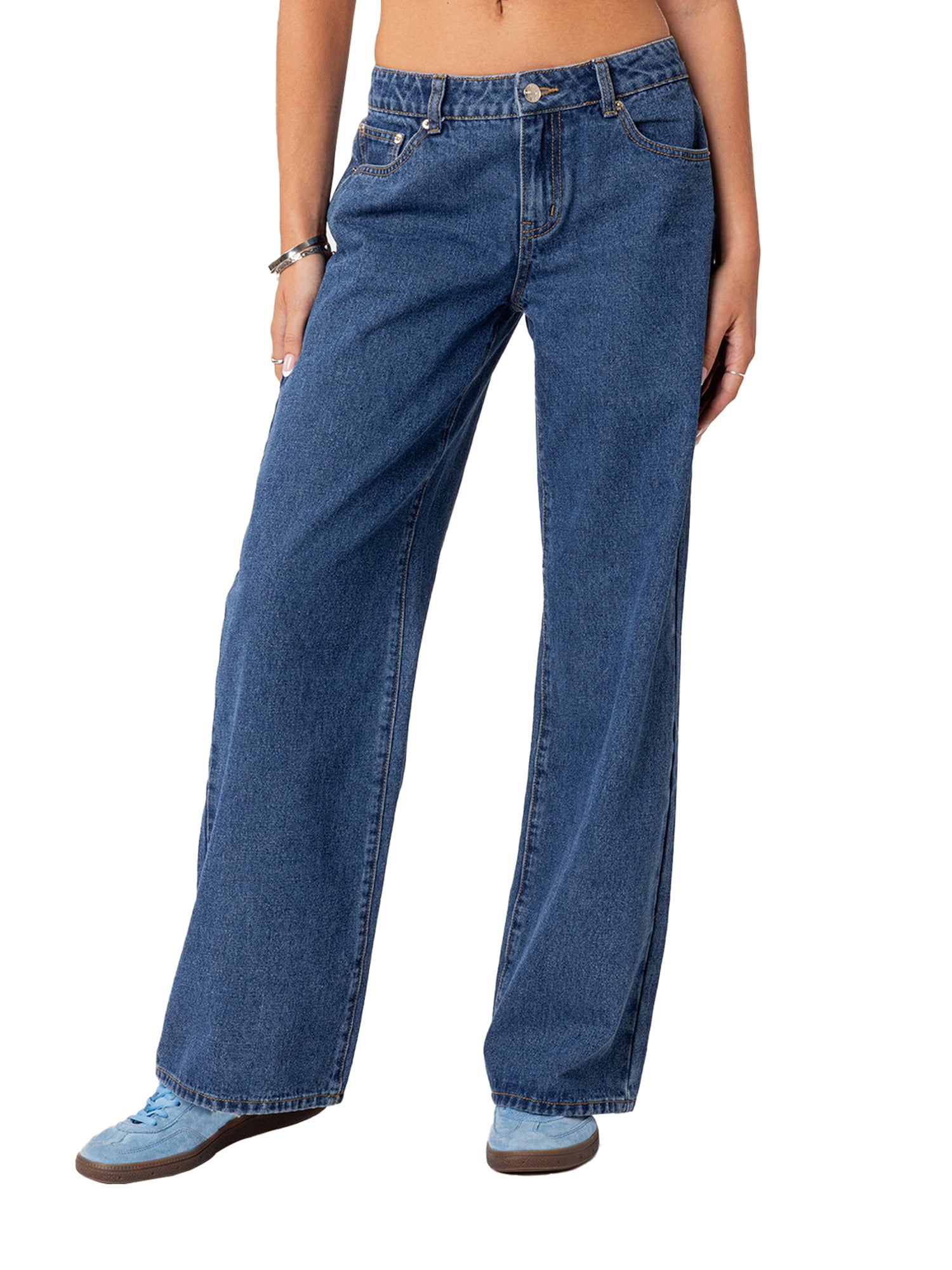 Solid Color Denim Wide Leg Pants main image 1