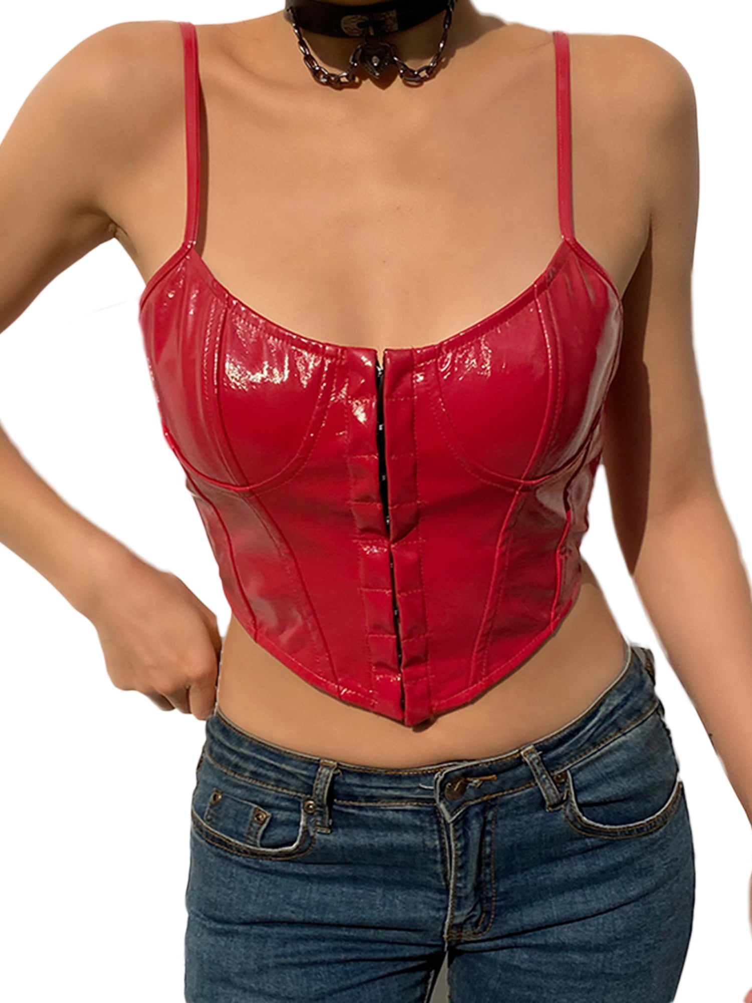 Leisure Bras Womens Tops Bra Bustier Corset Faux Leather Latex Pullover