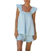 Caitzr Women's 2 Piece Summer Outfits Casual Tank Top and Shorts Loungewear Pjs Set