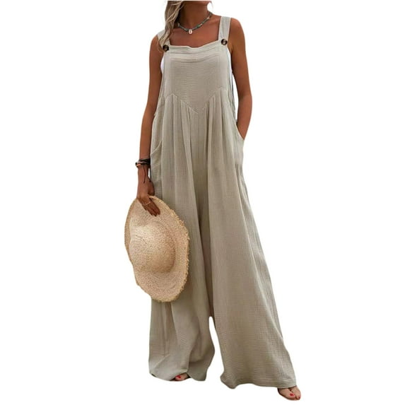 Caitzr Women's Casual Loose Sleeveless Jumpsuits Long Baggy Pants Rompers Jumpsuits with Pockets