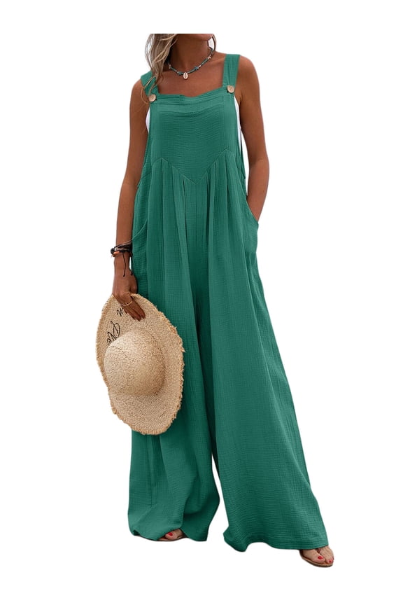 Women's Casual Loose Sleeveless Jumpsuits Long Baggy Pants Rompers Jumpsuits with Pockets