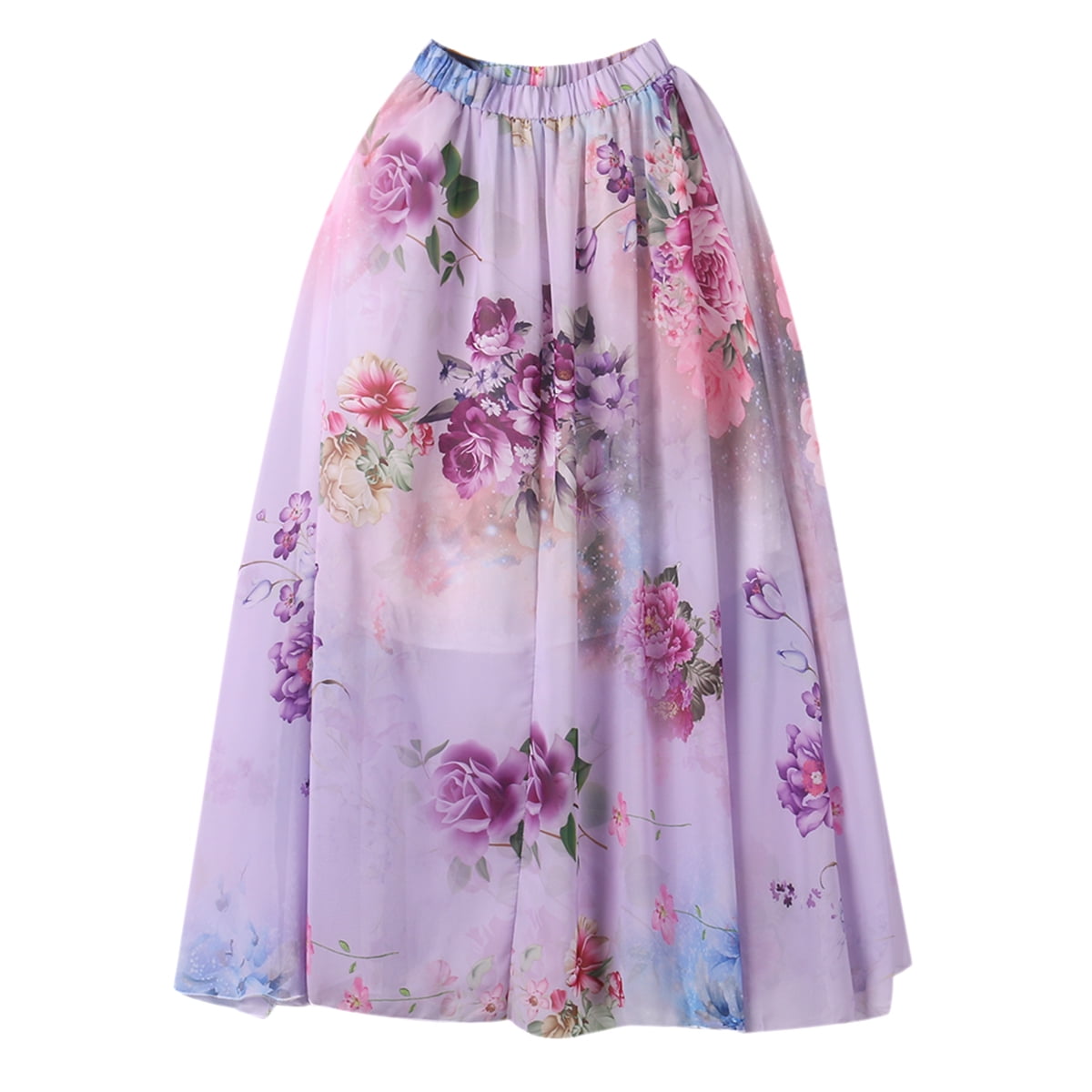 Caitzr Women' s Chiffon Boho Skirt Sexy Floral Long Skirt High Waist ...