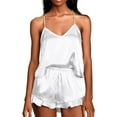 thumbnail image 1 of Caitzr Women's Sexy Silk Satin Pajamas Set V Neck Cami Top Ruffled Shorts Sets 2 Piece Pajamas PJs Sets, 1 of 4