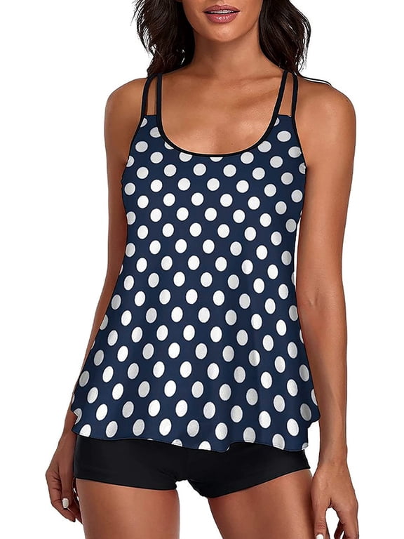 Womens Bikini Set Printing Suspender Tops and Solid Color High Waist Shorts