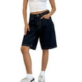 Caitzr Womens Knee Length Denim Shorts Loose Low Rise Wide Leg Long