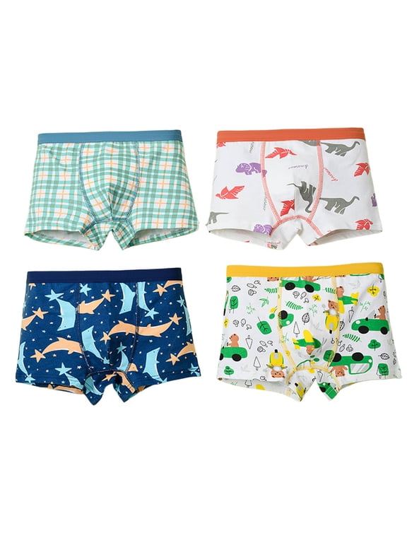 4 Pack White Boys Underwear Boxer Briefs, Soft Cotton Kids Toddler Boy's Trunks Elastic Waistband Underpants, Breathable