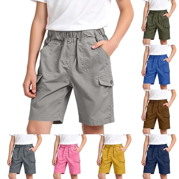 Caixia Boys Everyday Shorts with Knee Length Cut, Relaxed Everyday Fit, Smooth Polyester Weave, Simple Solid Styling, for School Days, Dark Blue, 140