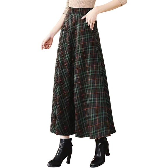 Caixia Flared Skirt Women's Elastic Waist A-Line for Work Office Daily Activities Fall Winter Use Comfort