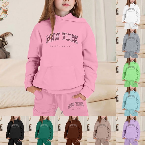 Caixia Girls Letter Print Sweatsuit Ribbed Hem and Cuffs Hold Warmth Effortless Street Style for Girls for Everyday Fun Perfect for School and Play Days