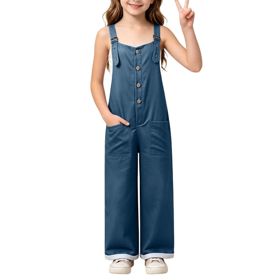 Caixia Girls Overalls Sleeveless Solid Romper Soft Polyester Bib Pants for Toddler & Little Girls, Casual Jumpsuit for Everyday Play