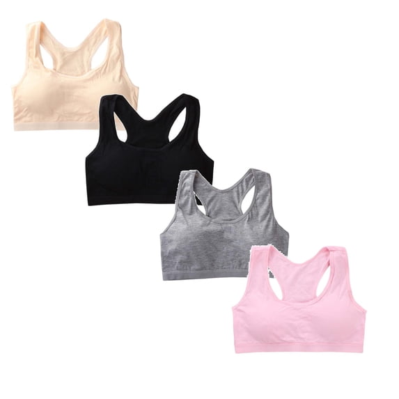 Caixia Girls Soft Fixed Padding Training Bras for Girls, Seamless-Look | Seamless Cami Sports Bras for Teens, Adjustable Straps