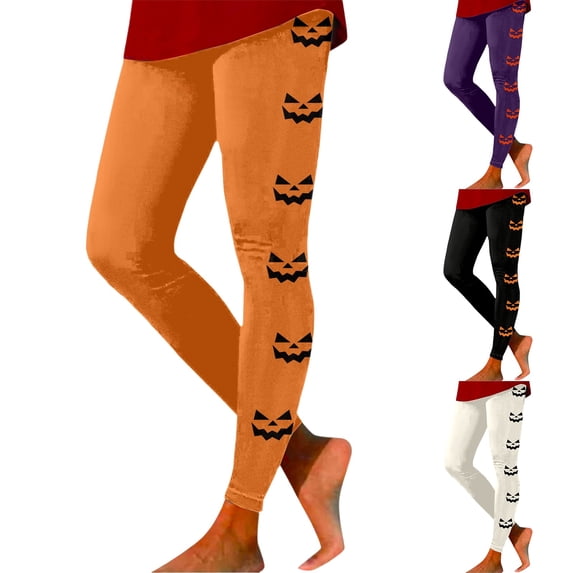 Caixia Holiday Print Leggings Women Soft Stretch Full Length Pants Halloween Themed Casual Bottom Outfit