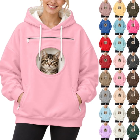 Caixia Kangaroo Pet Holder Hoodie, Oversized Hooded Sweatshirt with Pet Pouch Opening, Rose Gold, Size XS, for Small Cats And Puppies, Soft And Cozy