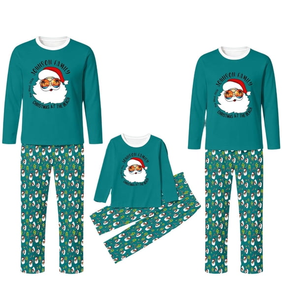 Caixia Men's Christmas Loungewear Pajamas, Beach Santa Print 2-Piece Top and Patterned Pants, Soft Polyester for Relaxed Holiday Lounging