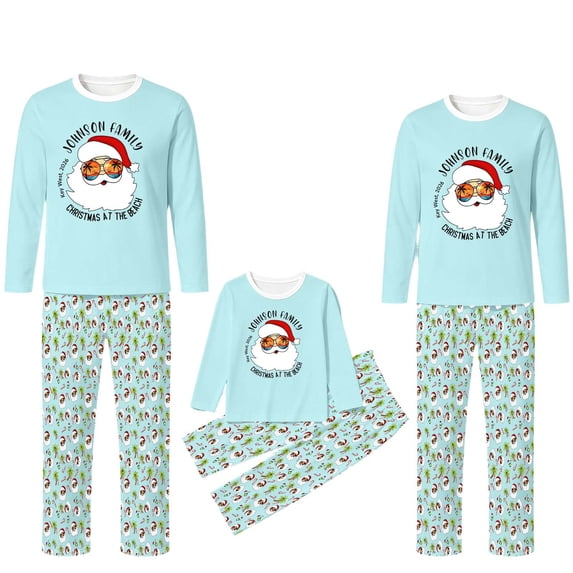 Caixia Men's Christmas Loungewear Pajamas, Beach Santa Print 2-Piece Top and Patterned Pants, Soft Polyester for Relaxed Holiday Lounging