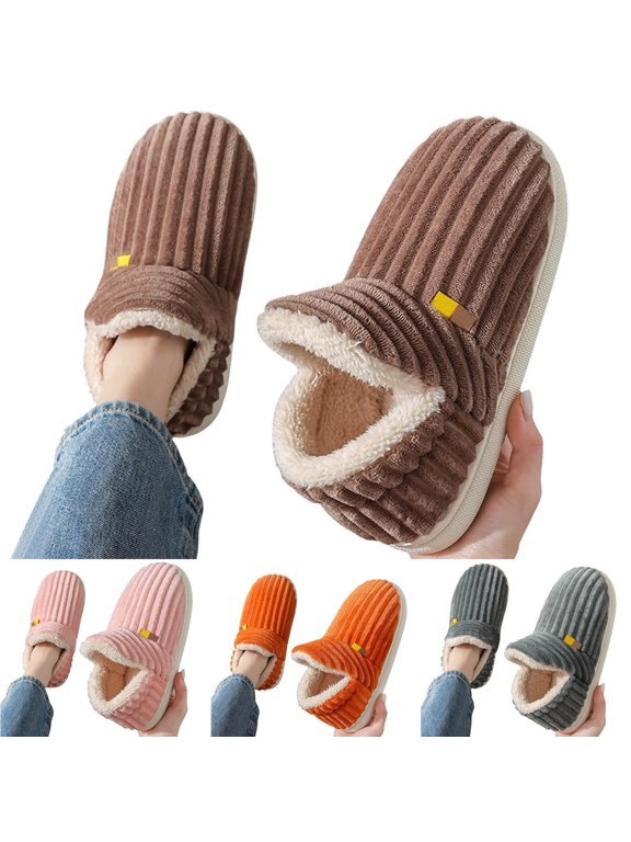 Caixia Women's Open Back Scuff Slippers, Couple Style Plush Lined Winter Indoor Outdoor House Shoes with Memory Foam Insole and Lightweight Non Sole