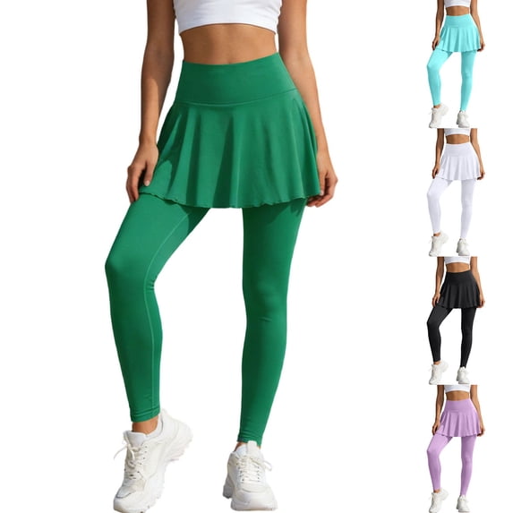 Caixia Women's Pleated Yoga Skirt Pants High Waisted Hip Lift Workout Skort with Pockets, Opaque Built-In Shorts for Tennis and Gym