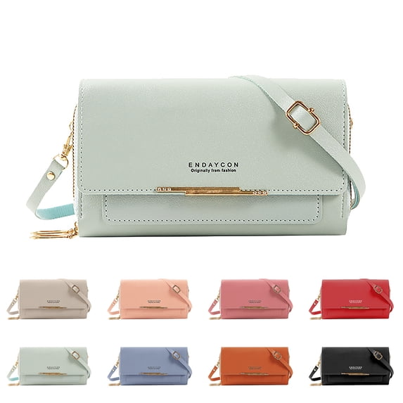 Caixia Women's Wallet on Chain Crossbody Clutch Bag Medium Long PU Leather Metal Clasp Shoulder Handbag for Daily Travel and Shopping Stylish Everyday Design