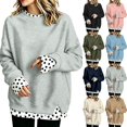 thumbnail image 1 of Caixia Womens Comfy Dark Blue Crew Neck 2 in 1 Layered Look Sweatshirt with Thumbhole Cuffs Relaxed Fit Hoodless Pullover Top for Women Autumn Wardrobe, 1 of 7