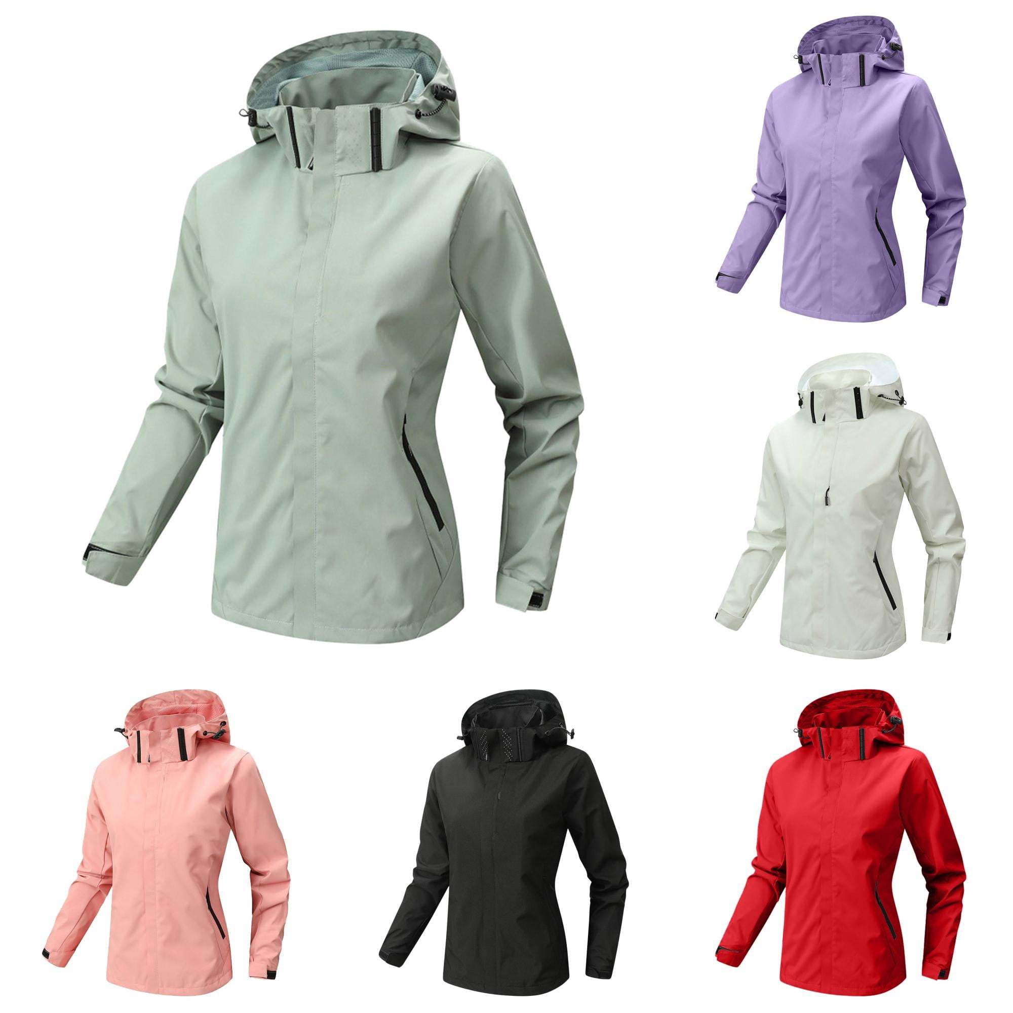Caixia Womens Hooded Windbreaker Jacket Long Sleeve Solid Color Regular ...