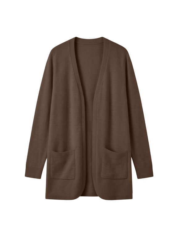 Womens Knit Cardigan Sweater Long Sleeve Open Front Casual Comfortable Coat Versatile Everyday Layering Jacket Deep Patch Pockets Soft Hand Feel