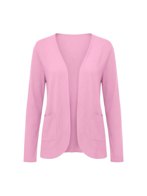 Womens Open Front Cardigan with Pockets Long Sleeve Everyday Casual Knit Sweater Simple Lightweight Layering Essential Deep Side Pockets