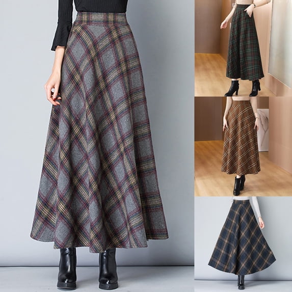 Caixia Wool Skirt for Women High Waist Pleated Swing for Fall Winter Casual Daily Wear Comfortable Fit