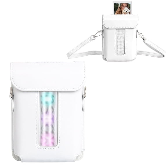 Caiyoule Camera Case for Fujifilm instax Mini Link 3 Smartphone Wireless Printer Camera, Mini Link 3 PU Leather Protective Case with Adjustable Shoulder Strap (No Camera) - White